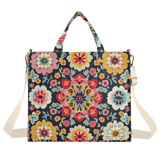 FORMRS Womens Corduroy Tote Bag Crossbody Shoulder Handbag with Pocket, Colorful Floral Pattern