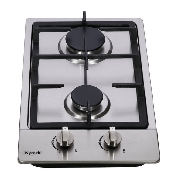 Nyrezki 12 Inch Gas Cooktop, 2 Burners Built-in Gas Stovetop Stainless Steel Gas Stove Top Propane/Natural Gas Convertible Sealed Gas Cooktop for RVs, Apartments, Outdoor