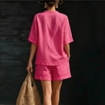 thumbnail image 5 of Womens Breathable Linen Outfit V-Neck Oversized T-Shirt with Shorts Loose Casual Summer Vacation Wear M, 5 of 5