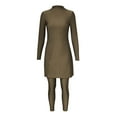 thumbnail image 2 of UTSJKR Women Muslim Swimsuits Two Piece Modest Bikini Swimwear Islamic Long Sleeve Full Cover Swim Top Leggings Pants ​Bathing Suits Brown S, 2 of 7