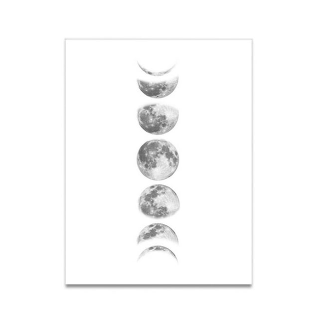 Pintura en lienzo de fases lunares, pinturas sin montura en arte de pared para decoración del hogar (Whtie090-1)