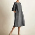 thumbnail image 2 of DHFJKG Womens Boat Neck Dresses Summer Linen Casual Loose Fit Half Sleeve Boho Solid Color Tunic Midi Dress With Pockets Beach Versatile Dresses, 2 of 4