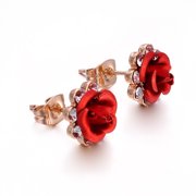 Yoursfs Sexy Red Rose Flower Studs Earrings For Women Gold Plated Crystal Wedding Post Fashion Jewelry Gifts