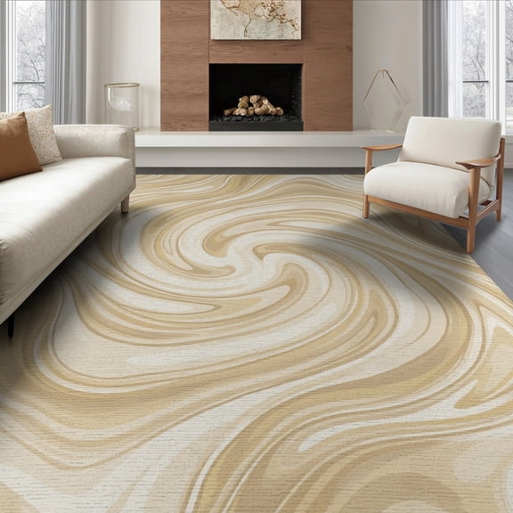 ODIKA 8'x10' Washable Area Rug Durable, Non-Slip Neutral Para Effect Tonal Abstract Dining Under Table Tapetes for Living Room, Sectional, Family