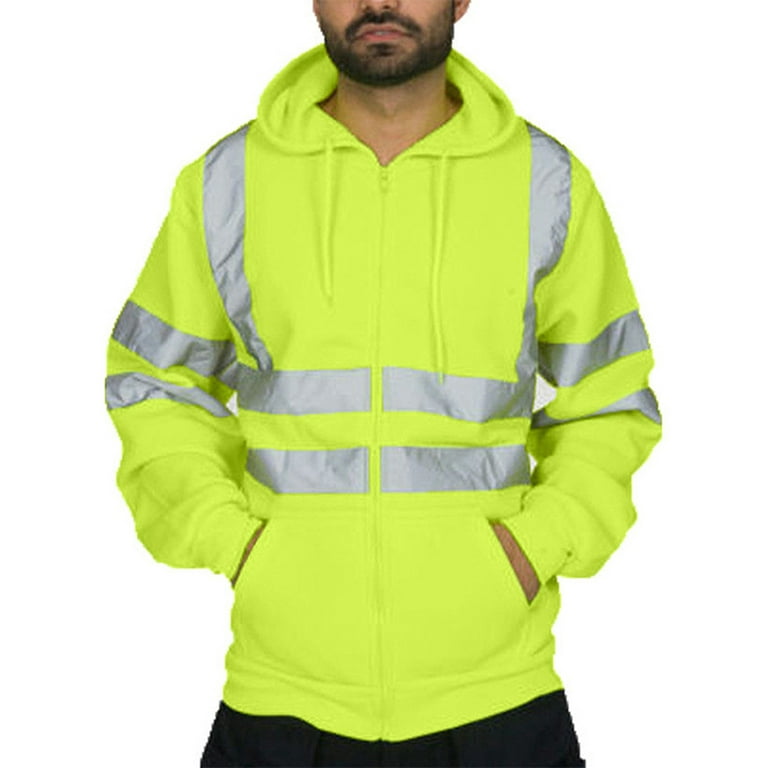 Men Hi Viz Vis High Visibility Jacket Zipper Waterproof Hoodie