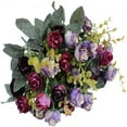 thumbnail image 5 of Fake Flowers Clearance! 7 Branch 21 Heads Artificial Flowers Bouquet Rose Wedding Home Decor Pack of 2 (Purple Coffee), 5 of 6