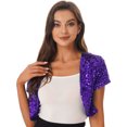 thumbnail image 3 of Zaldita Womens Sequin Jacket Open Front Blazer Casual Short Sleeve Bolero Shrug Cardigan Coat Purple One Size, 3 of 7