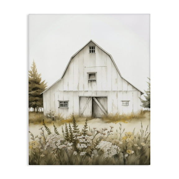 Stupell Industries Blooming Country Barn Garden Buildings & Architecture Painting Wrapped Canvas Art Print Wall Art, 16 x 20