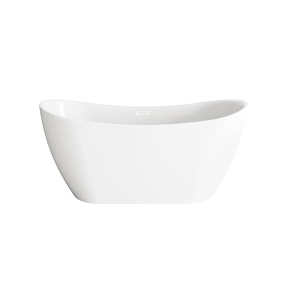Elegant Kitchen & Bath BT30459GW-WHT 59 in. Oval Bathtub, Glossy White with Polished White Trim
