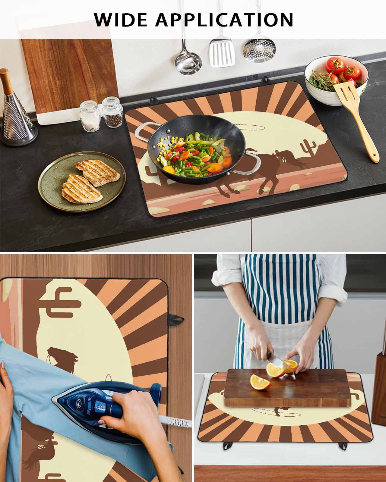 Large Induction Cooktop Protector Mat Brown Vintage Western Stove Top Covers for Electric Stove, Horse Cactus Retro Art Decorative Stove Burner Cover Mats, Glass Top Stove Cover