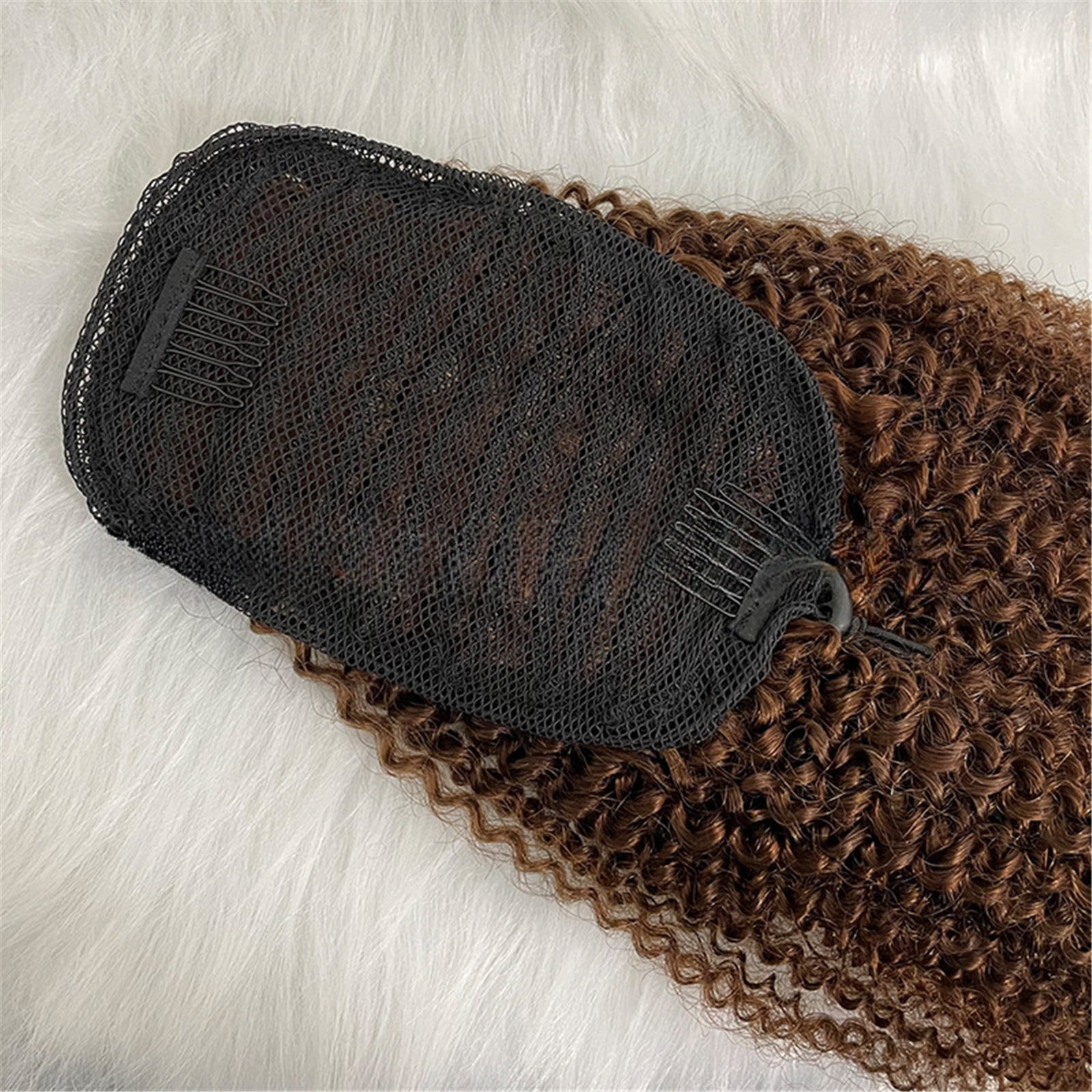 Light Brown Afro Kinky Curly Ponytail Human Hair Ponytail Extension Drawstring Ponytail 18inches