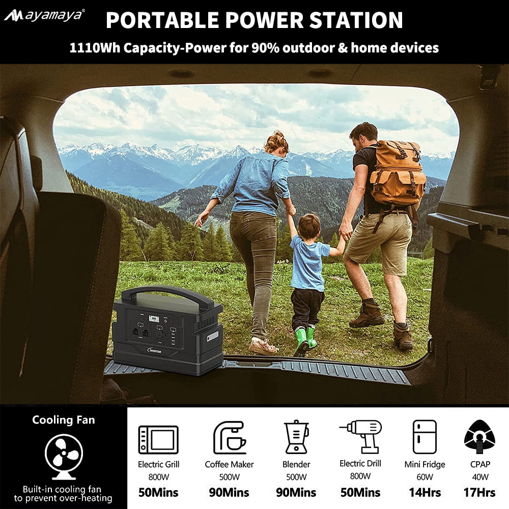 Portable Power Station 1000W, AYAMAYA 1110Wh Lithium Polymer Battery Solar Generator Emergency Backup Power Supply for Outdoor Camping Home Road Trip Rv Adventure(Orange)
