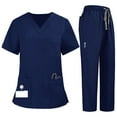 thumbnail image 3 of Women's Scrub Sets, Modern V Neck Scrub Top & Jogger Pant with 8 Pockets Professionals Soft Stretch Medical Nursing Uniforms Set (Navy), 3 of 7