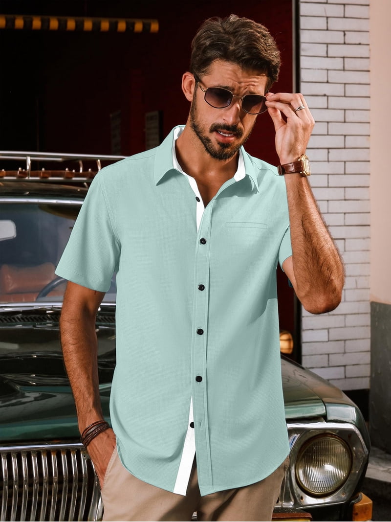 mens short sleeve wrinkle free dress shirts Sogami Mens Short Sleeve Cotton Dress Shirts Wrinkle-Free Business Shirt, Men's, Size: 5XL, White
