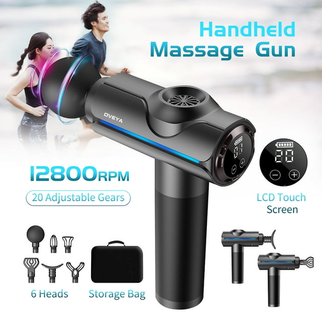 OVEYA Massage Gun with LCD Touch Screen 6 Heads Handheld Muscle Therapy Massager Body Deep Tissue Muscle Massager for Athletes Shoulder Body Back Neck Relaxation