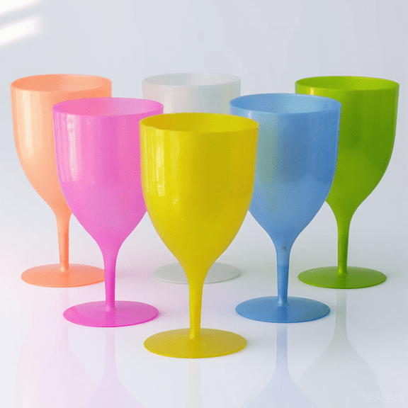 Luxshiny 6Pcs Tall Stemmed Plastic Goblets Color Wine Cup for Family