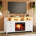 thumbnail image 4 of Garvee 60" Fireplace TV Stand with 23" Electric Fireplace, Farmhouse Wood Entertainment Center with 6 Drawers, Fits TVs up to 65", White, 4 of 11