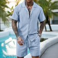 thumbnail image 2 of Clossjun Men's Summer 2 Piece Beach Sets Texture Short Sleeve Button Down Knit Shirts and Shorts Vacation Outfits of Men, 2 of 5