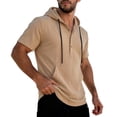 thumbnail image 3 of Men's Cotton Short Sleeve Hooded T-Shirt, Solid Color Casual Tee with Pocket, Button Down Closure, Soft Breathable Fabric, Daily Wear Streetwear Gym Vacation, Beach | Zenithor,Khaki L, 3 of 7