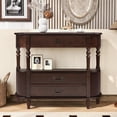 thumbnail image 4 of LKTART 52" Half Moon Console Table, Retro Curved Entryway Table with 3 Drawers & Open Shelf, Solid Wood Pine Legs, Espresso for Living Room Foyer, 4 of 9