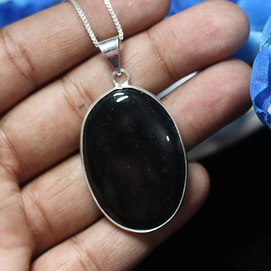 Natural Black Onyx Pendant Gift for Women, Black Onyx Gemstone Pendant With Box Chain, Birthday Gift For Wife/Girlfriend