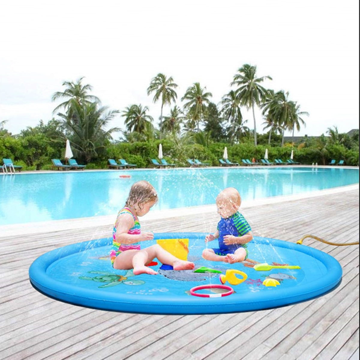 100cm Kid Inflatable Sprinkler Pad Water Splash Play Mat Toy Lawn Outdoor 