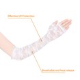 thumbnail image 4 of Protección UV Mangas de brazo de encaje fino Protector solar para exteriores Guantes con agujero para pulgar para mujer blanco Short, 4 of 5