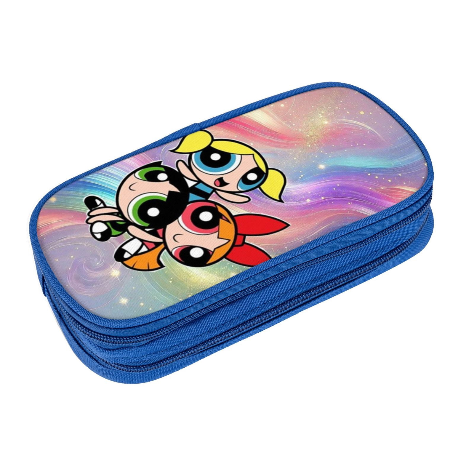 The Powerpuff Gi-rls Pencil Case Large Capacity Pencil Pouch Pen Bag Office Stationery Organizer Travel Makeup Bag Blue