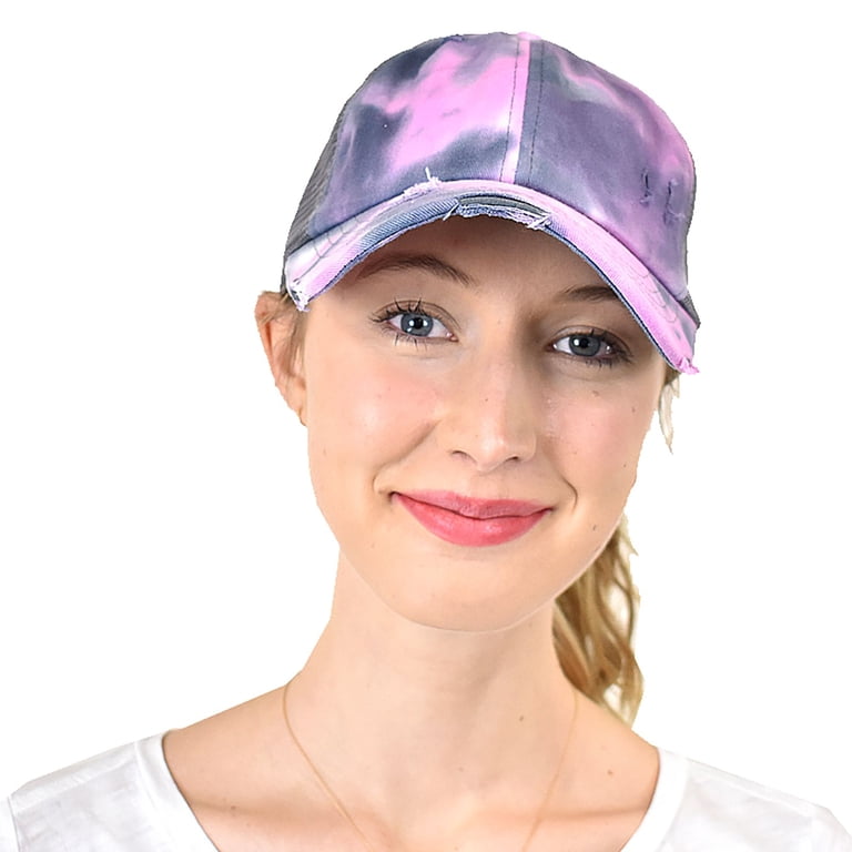 C.C Ponycap Adjustable Mesh Trucker Hat With Ponytail Hole - Tie Dye Grey Baseball Cap For Women
