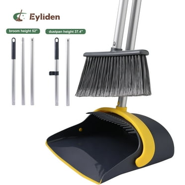 Eyliden Broom and Dustpan Combo Set, Self-Cleaning with Dustpan Teeth, Stand up, Extendable to 52", Dark Grey
