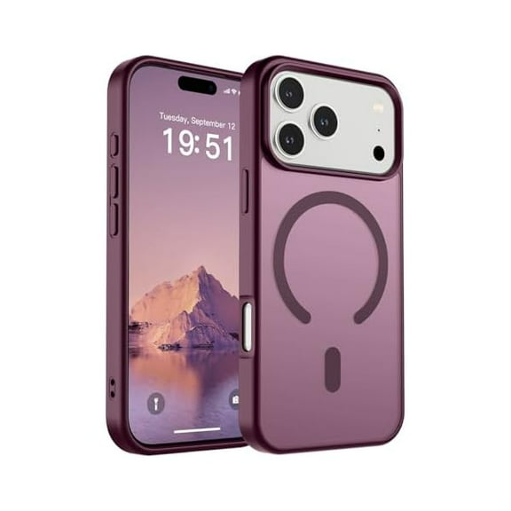 ZHU997 Magnetic for iPhone 17 Pro Case (Compatible with MagSafe)(Military Grade Drop Protection) Translucent Matte Shockproof with Anti-Fingerprint Phone Cover 2025,Wine Red