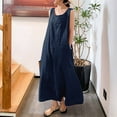 2024 Summer New Cotton Linen Dress Women Solid Color Casual Round Neck