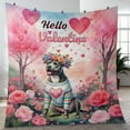 thumbnail image 4 of Hello Valentine’s Day Pitbull Flower Crown Romantic Pink Floral Quilt Blanket Terrier Dog Lover Cozy Comforter Throw Blanket - 00031, 4 of 5