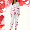 thumbnail image 2 of LYEAA Womens Pajama Sets Heart Print Lapel Long Sleeve Button Down Shirt and Pant Breathable Sleepwear Holiday Nightwear, 2 of 6