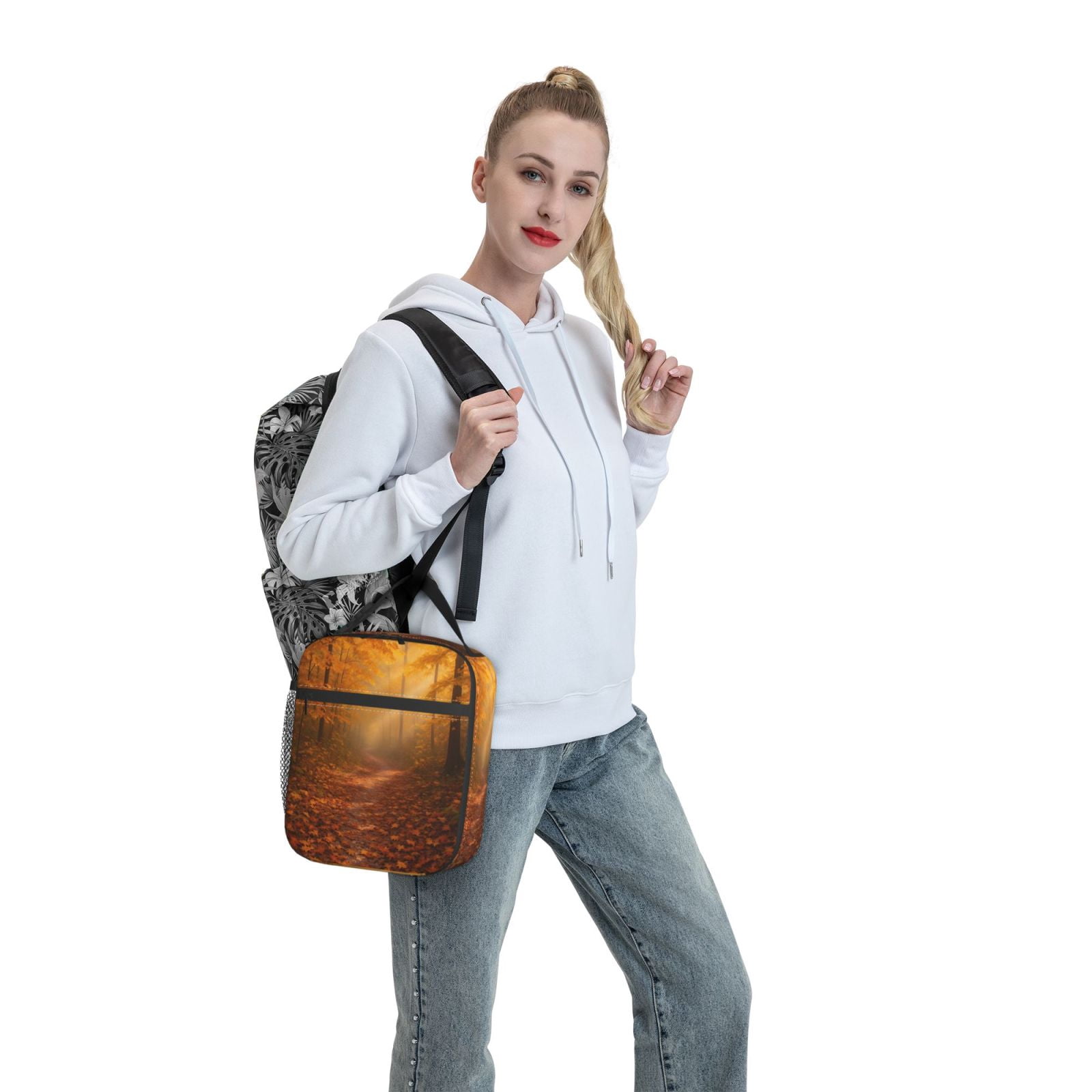 Lunch Bag For Women Men Insulated Portable Lunch Box Bento Box Office Picnic Travel Cooler Bag Forest Path