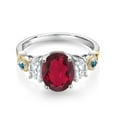 thumbnail image 2 of Gem Stone King 925 Silver and 10K Yellow Gold 3-Stone Ring Oval Red Mystic Quartz and Moissanite (2.31 Cttw, Size 5), 2 of 3