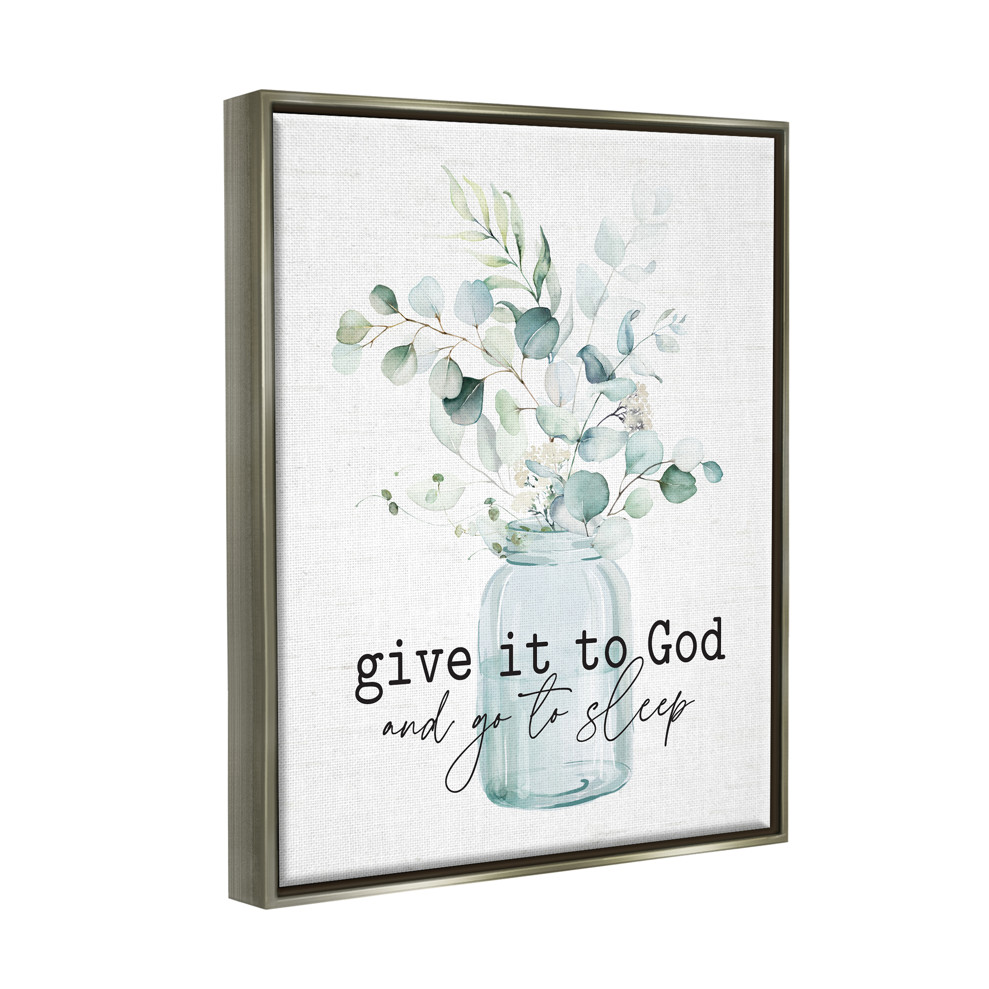 Stupell Industries Give It To God Varied Botanical Plants Bouquet Graphic Art Luster Gray Floating Framed Canvas Print Wall Art, Design by Lettered and Lined