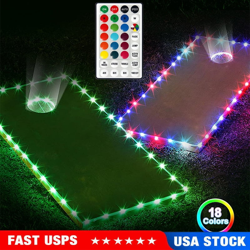 Cornhole LED Lights for Hole and Board,LED Cornhole Lights Set,Remote Control ,18 Colors and 7 Modes,for Playing Bean Bag Toss Cornhole Back Yard Game - 2 Sets