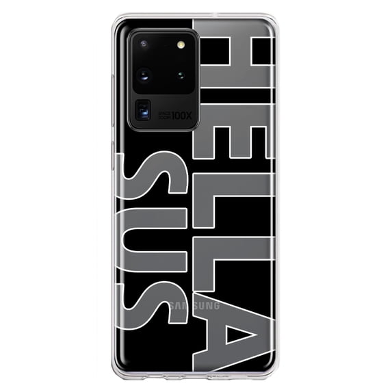 MUNDAZE Samsung Galaxy S20 Ultra Shockproof Clear Hybrid Protective Phone Case Black Clear Funny Text Quote Hella Sus Cover