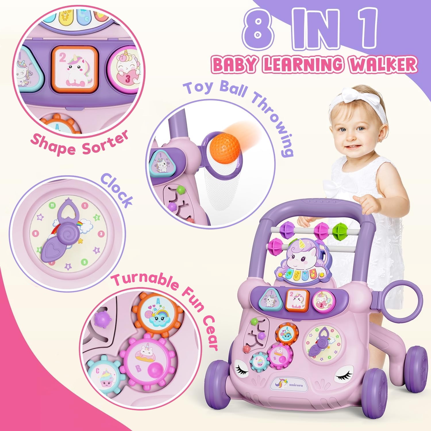 Aijohnny Baby Walker Toys,Push Walker for Boys & Girls Learning , Early Educational Toys for Kids , Birthday Gifts for Toddler 6-18 Months