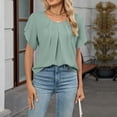 thumbnail image 2 of Stichou Womens Blouses Dressy Casual Crew Neck Chiffon Ruffle Short Sleeve Shirts Cute Spring Summer Tops Green S, 2 of 7