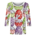 thumbnail image 6 of Craaazy Women's Crewneck 3/4 Sleeve Happy Easter Rabbit Print Cute T-Shirts Gifts, 6 of 9