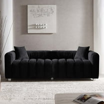 SZLIZCCC 87.4'' 3 Seater Velvet Sofa Loveseat ,Piano key sofa Modern Bubble Upholstered Couch with 2 Pillows and Metal Feet for Living Room Black