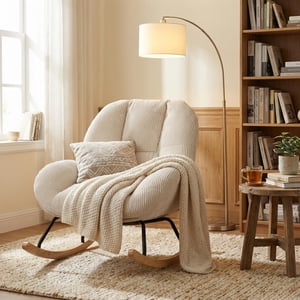 Homy Casa Corduroy Rocking Accent Chair, Off-White