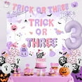 thumbnail image 3 of Halloween 3rd Birthday Decorations Pink and Purple Trick or Three Backdrop Banner Cake Cupcake Toppers Balloons Boo I Am Three Halloween Birthday Party Decoration for Girls, 3 of 6