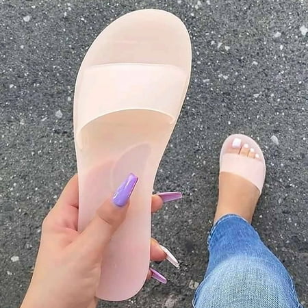 

Women s Fashion Flat Transparent Slipper Laides Casual Slip On Round Toe Shoes