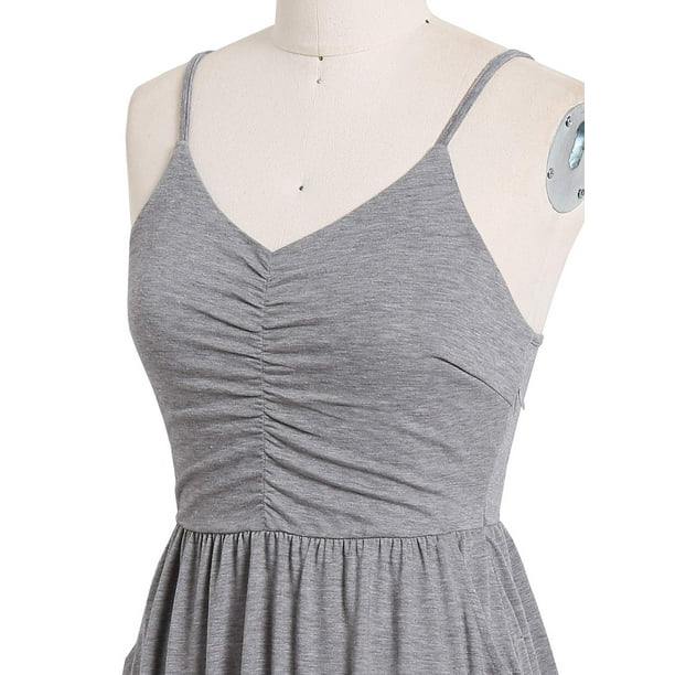 Casual Dresses for Women Sleeveless Cotton Summer Beach Dress A Line Spaghetti Strap Sundresses with Pockets