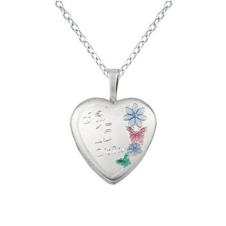 EZ Charms Flower and Butterfly ''Mis 15 Anos'' Heart Locket Necklace
