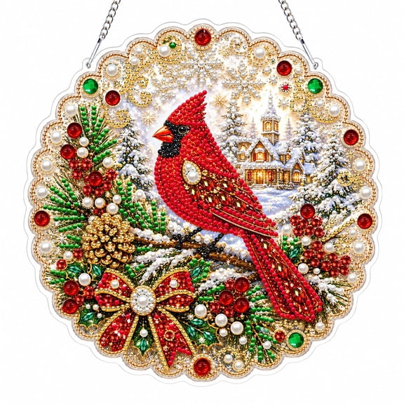 9.45 Inch DIY Christmas Pearl Diamond Art Suncatcher Kit for Adults, Christmas Pearl Painting Beads Art Craft for Beginners, Acrylic Hanging Ornament Board, Festive Home Decor Gifts