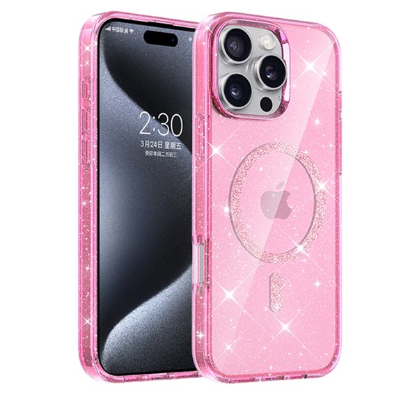 Translucent Glitter Case for Apple iPhone 14, iPhone 14 Case for Women Girls, Compatible with Magsafe Slim Fit Anti-Scratch Bumper Rugged Anti-Yellowing Cover, Pink